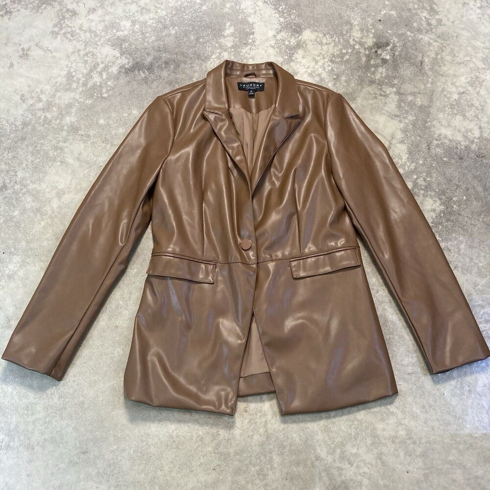 Laundry by Shelli Segal Blazer Womens M Brown Single Breasted Faux‎ Leather